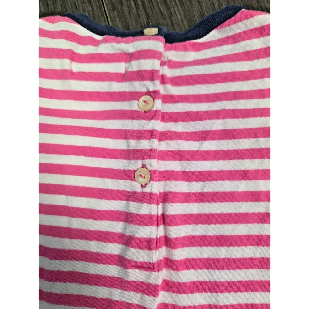 Ralph Lauren Baby Girl 3 months Pink Striped Dress Blue Eyelet Peplum Hem Logo